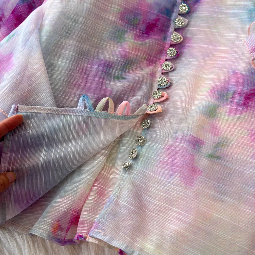 빈티지 블라우스 쉬폰 느슨한 타이 염색 프릴 긴 소매 슬림 우아한 패션 여성 hotsweet 셔츠 여성 의류