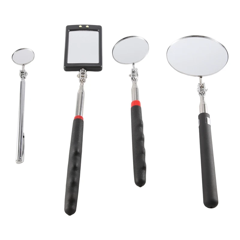 

4 Pcs Telescoping Inspection Mirror LED Lighted Flexible Inspection Mirror Round +Square Mirror Inspection Tool