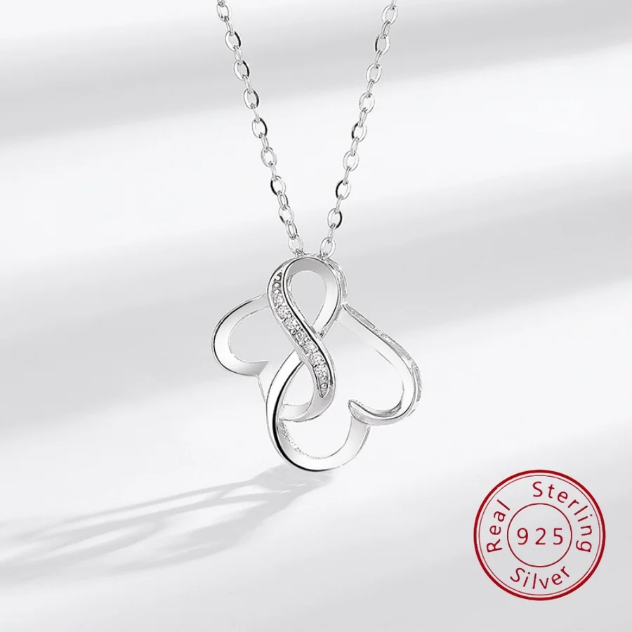 

Ожерелье в форме сердца из стерлингового серебра 925 пробы для женщин, роскошный дизайн с двойным сердцем и цирконием Micro-Pave