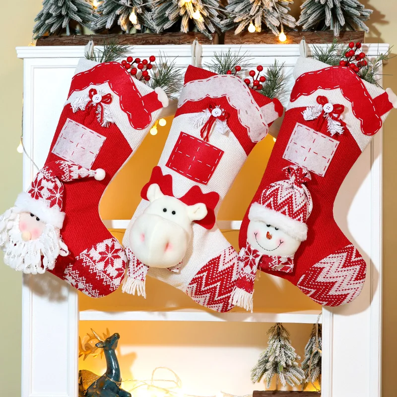 Christmas Santa & Snowman & Reindeer Stocking Ornament, Christmas Stocking Hanging Pendant