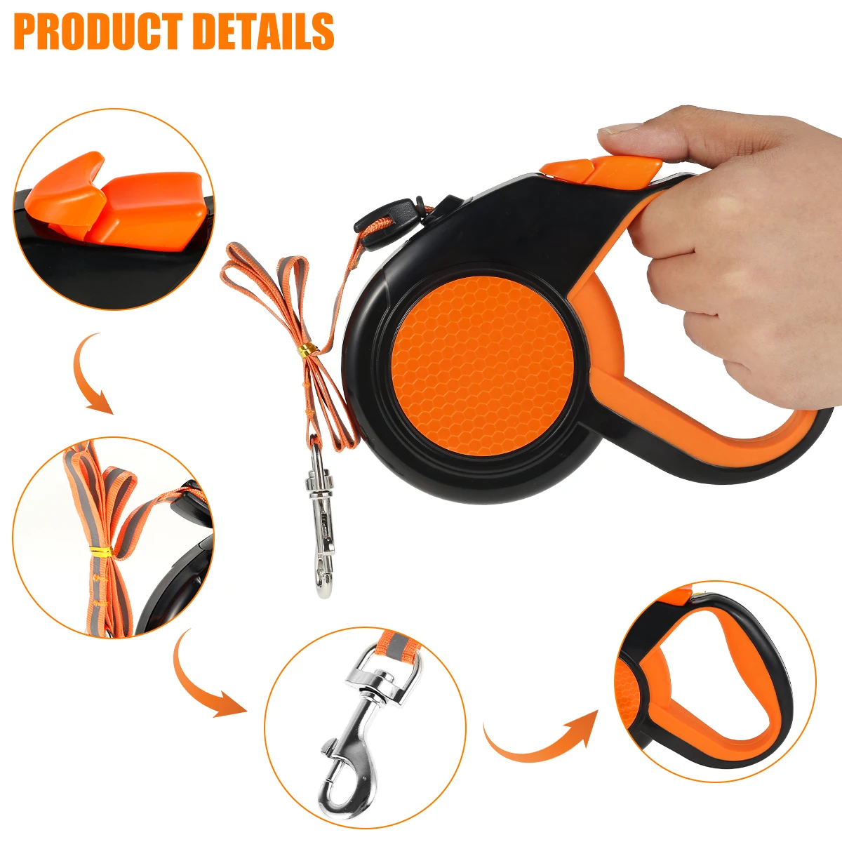 5PCS/1PCS 8m Retractable Dog Leash With Strong Reflective Tape 360° Tangle-Free Leash for Large Dogs One-Handed Brake Pause Lock