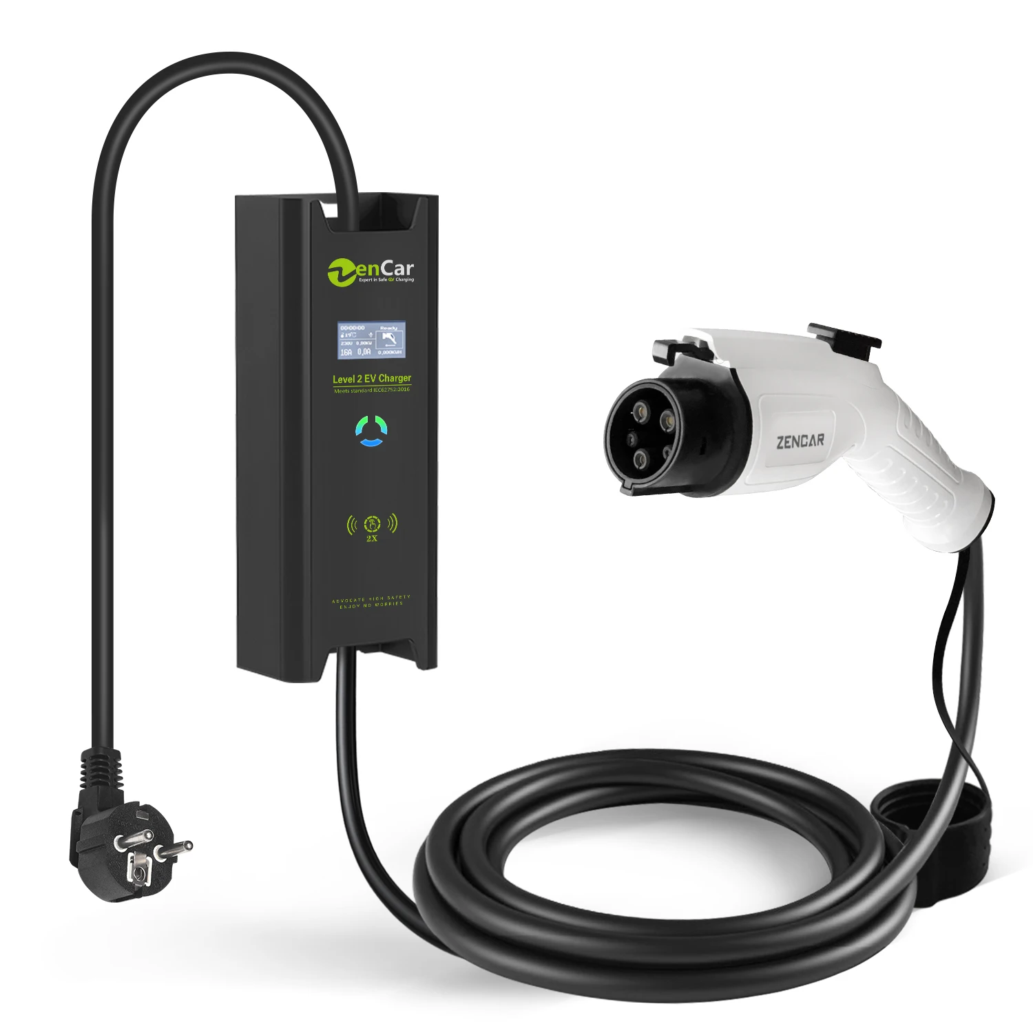 Zencar Electric Car Charger J1772 Type 1 EV Schuko Plug Level 2 16A EVSE 220V 3.6kW Fast Charging Mobile Wallbox 8A 10A 12A TUV