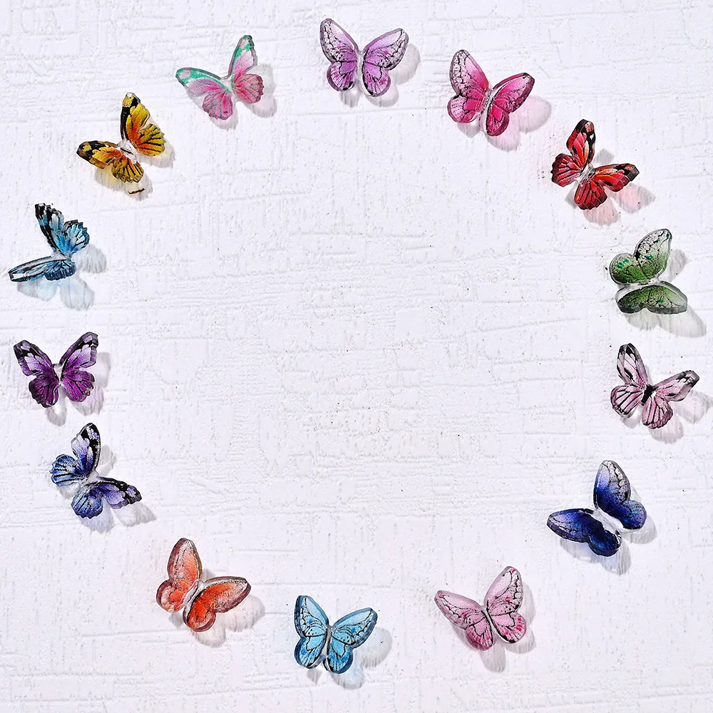 20Pcs/Bag Mix Colorful Butterfly Nails Decoration Kawaii Resin Butterfly Decals Nail Charms Manicure Butterfly Parts DIYAccessoy