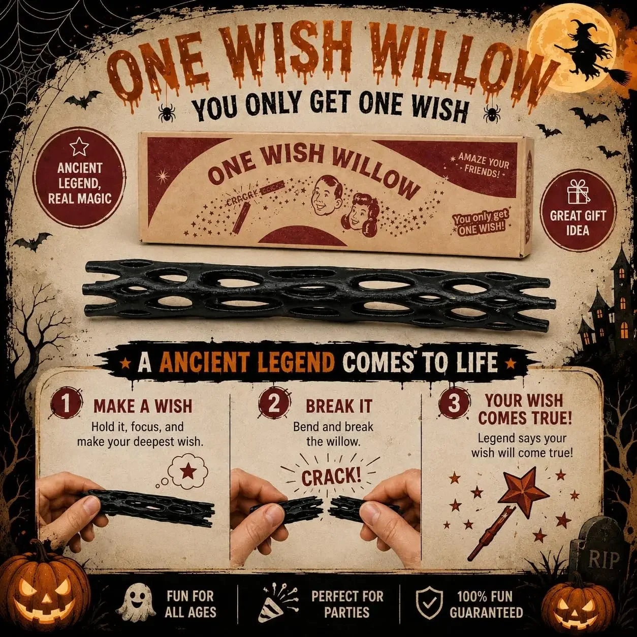 One Wish Willow Wish – 3D Printed Wish, Halloween Desk Novelty Gift, Ancient Legend Replica for All Ages