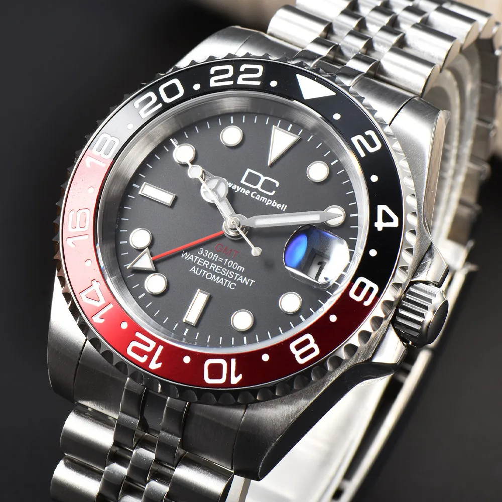 

Мужские модные часы со светящимся сапфировым стеклом диаметром 42,5 мм, механизм NH34, высококачественные водонепроницаемые мужские часы с пятью бусинами и ремешком