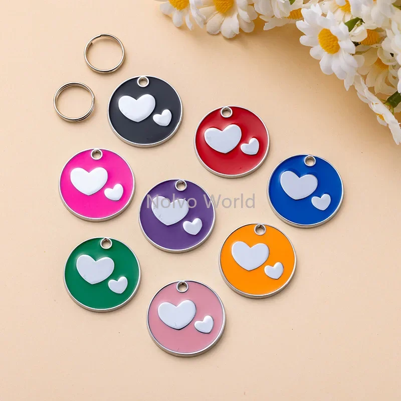 5/20/50PCS 2.5CM Love Glitter Metal Pets ID Name Tag Plates For Personalized Dogs Cat Puppy Custom Anti-lost Name Tags Pendant