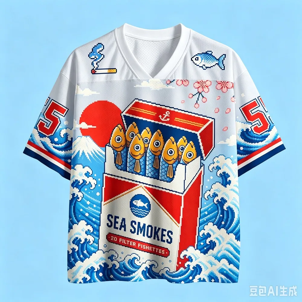 3D Print Sea Smokes Fish Box Japanese Wave Graphic Breathable T-Shirt Unisex Oversized VNeck Short Sleeve Couple Streetwear Tops