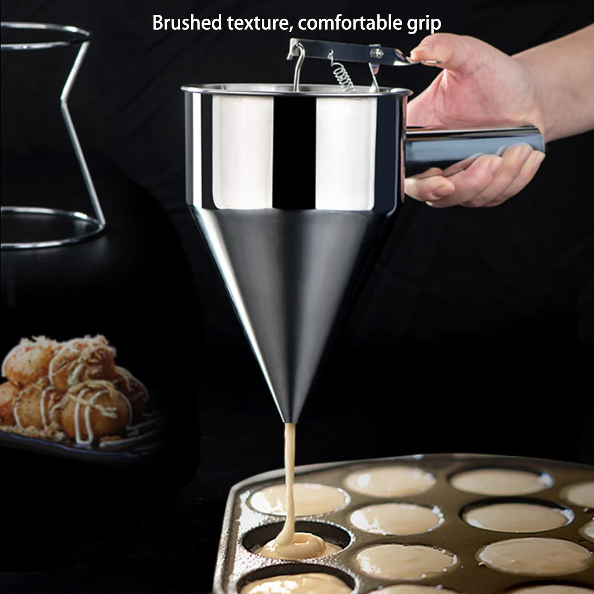 Clean Stainless Steel Funnel Takoyaki Tool With Stand Kitchen Cooking Utensils Home Use Takoyaki