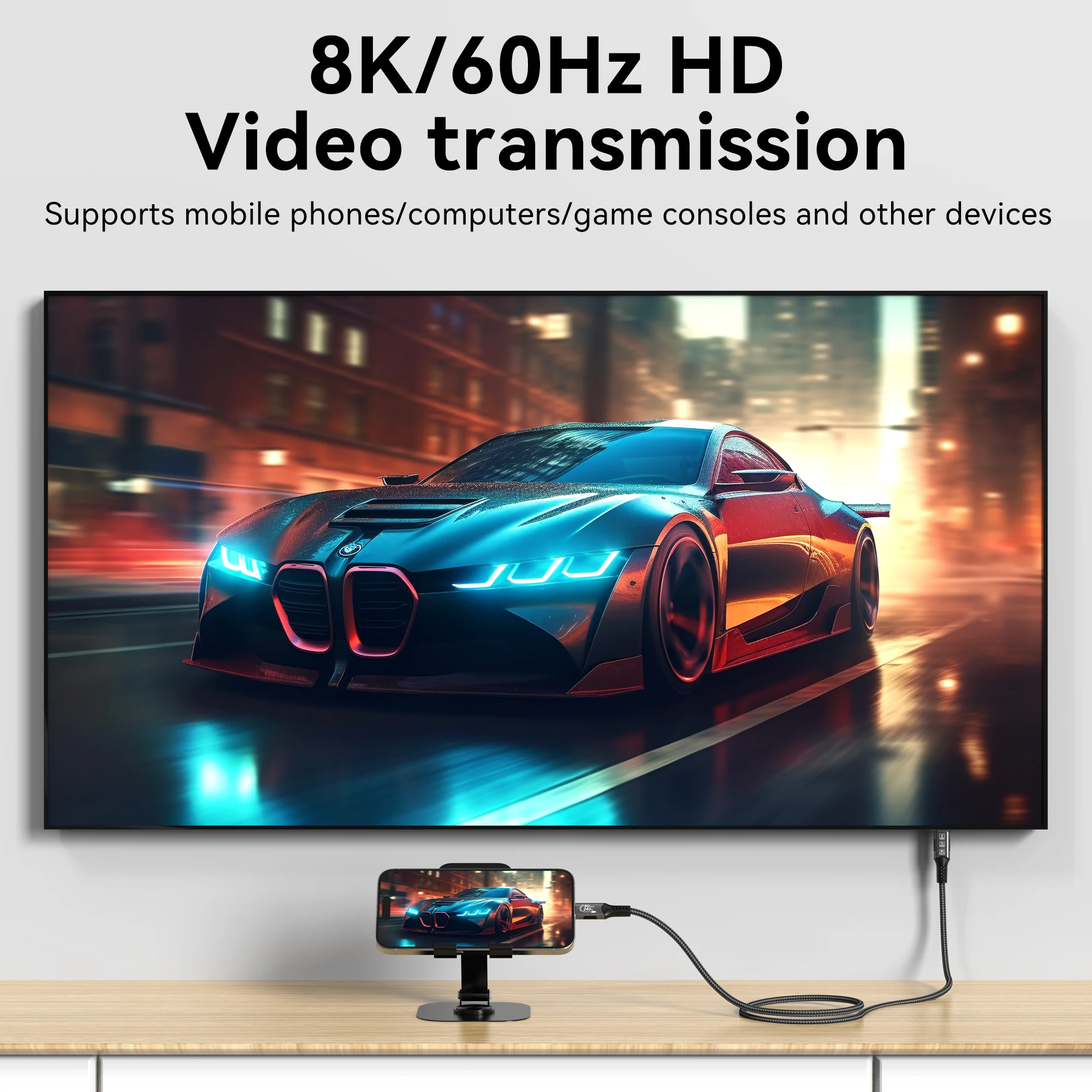 USB 4 for Thunderbolt 4 Cable 8K@60Hz 40Gbps Data Sync 240W Fast Charging USB C to USB C Thunderbolt Cable for MacBook Monitor view 6