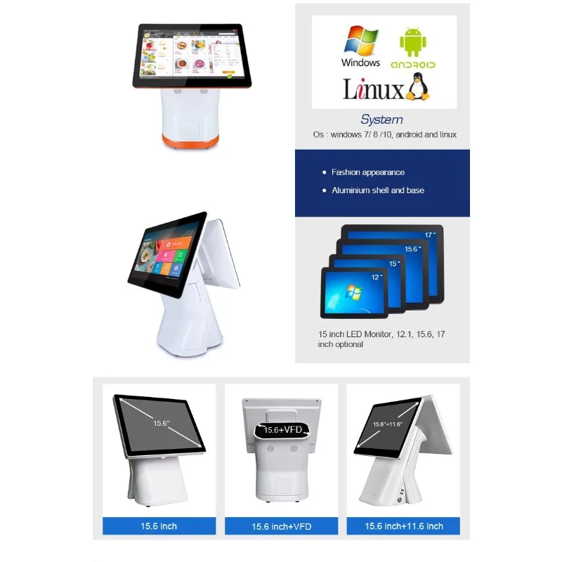 Fotografia 6: Ponto de venda win 10 i3 i5 i7 impressora android tablet restaurante terminal de pedido tudo em um sistema pos com scanner de código de barras