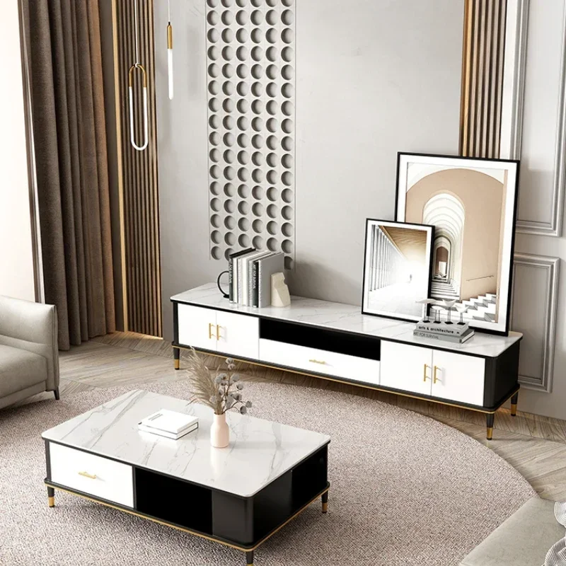 

Rock panel TV cabinet tea table combination modern simple Nordic luxury living room small family marble floor cabinet