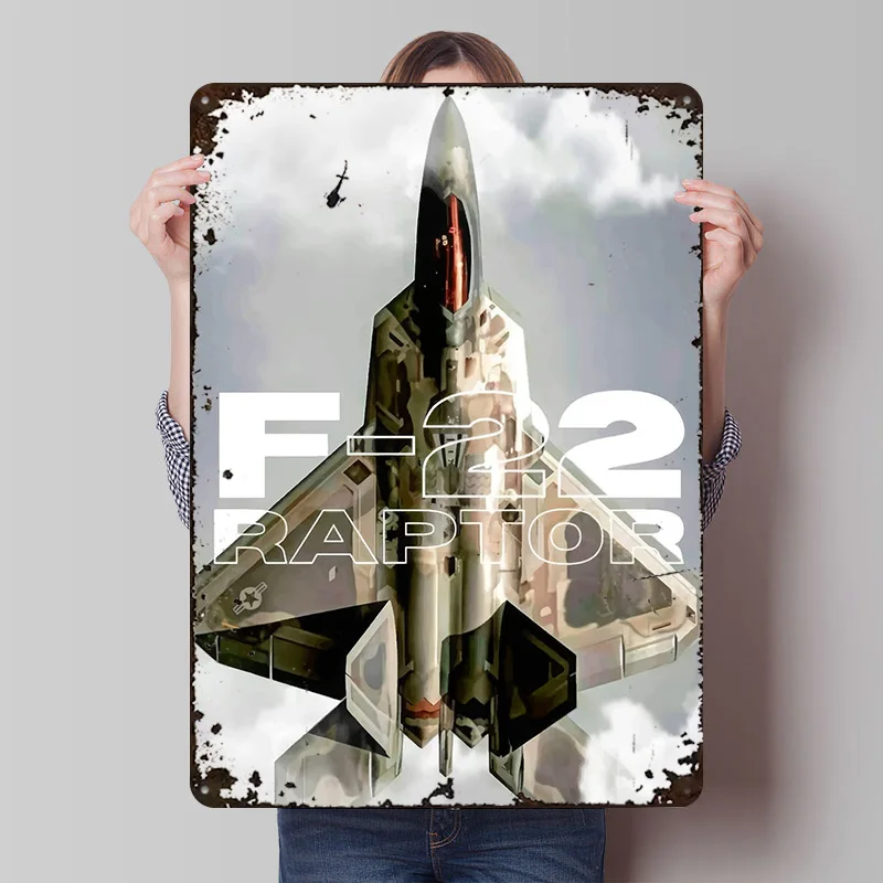 F-22 Raptor Jet Printing Poster Customized Retro Wall Art Vintage Metal Signs for Gaming Room Decoration Cozy Home Decor Items