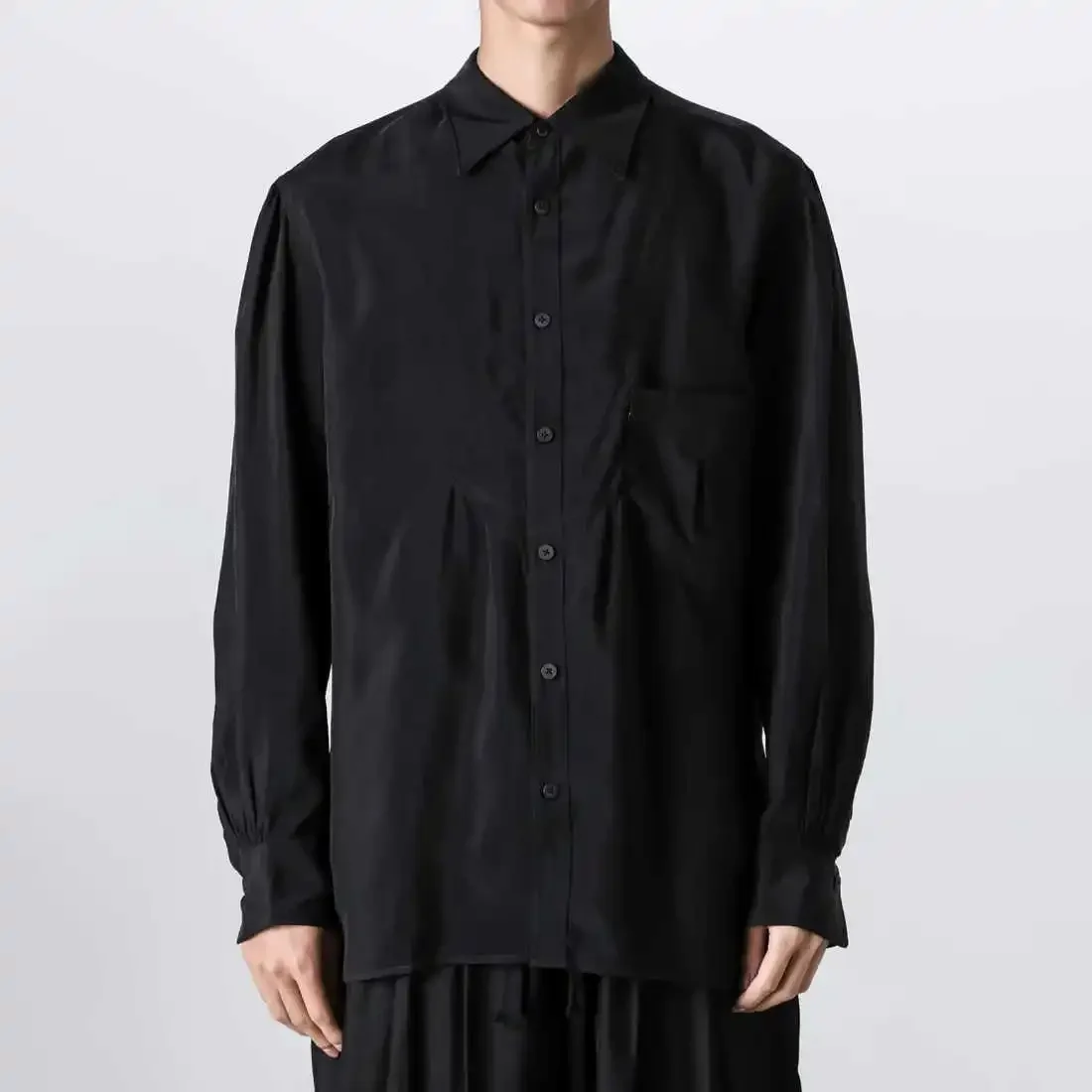 

YOJI OOAK однотонная однобортная рубашка с длинными рукавами, повседневная рубашка со свободным воротником и карманами, плиссированная рубашка с манжетами