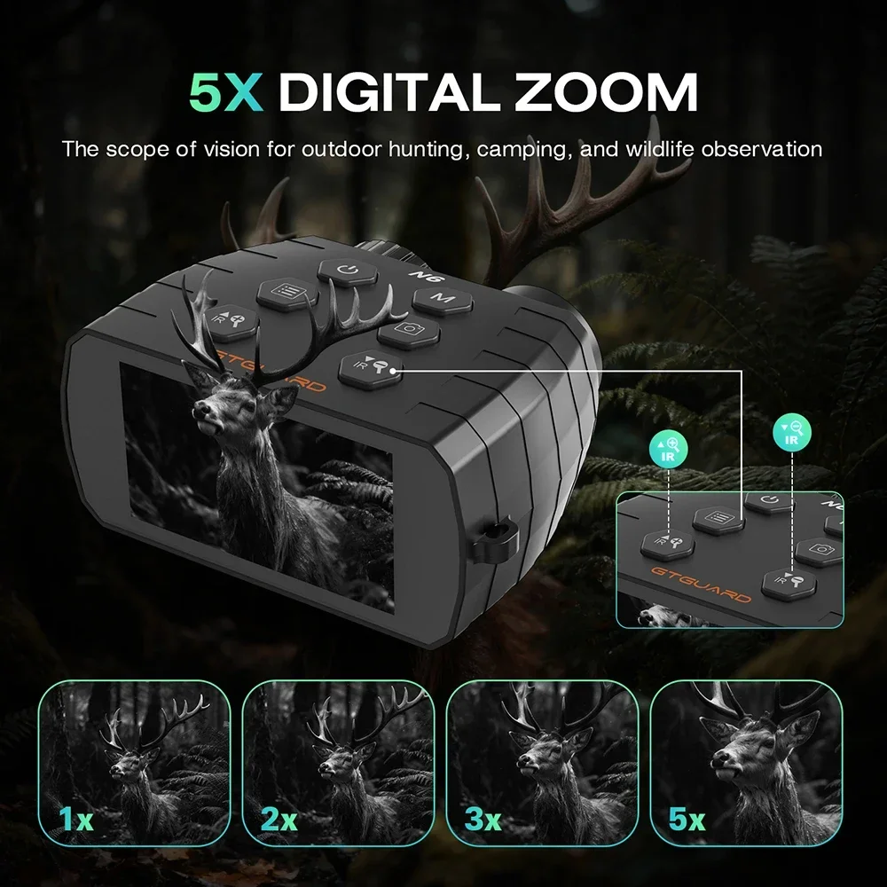 1080P Night Vision Binoculars 5x Digital 300m Full Dark Infrared Night Vision Telescope Goggles 2.9” Large Screen for Camping