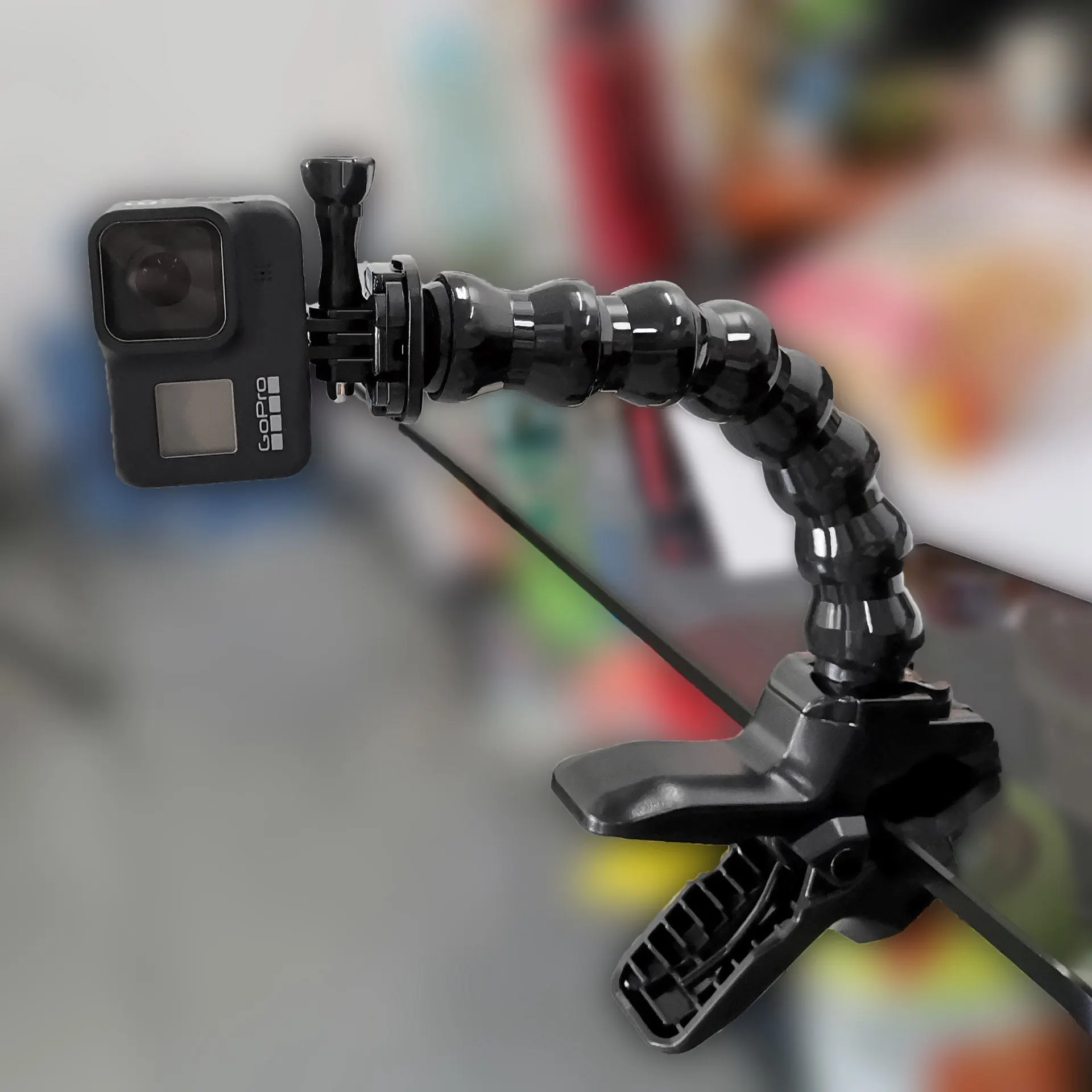 مثبت مشبك مرن من Gooseneck مع فكين مرن قابل للتعديل ، ملحق كاميرا حركة GoPro Hero 8 و 7
