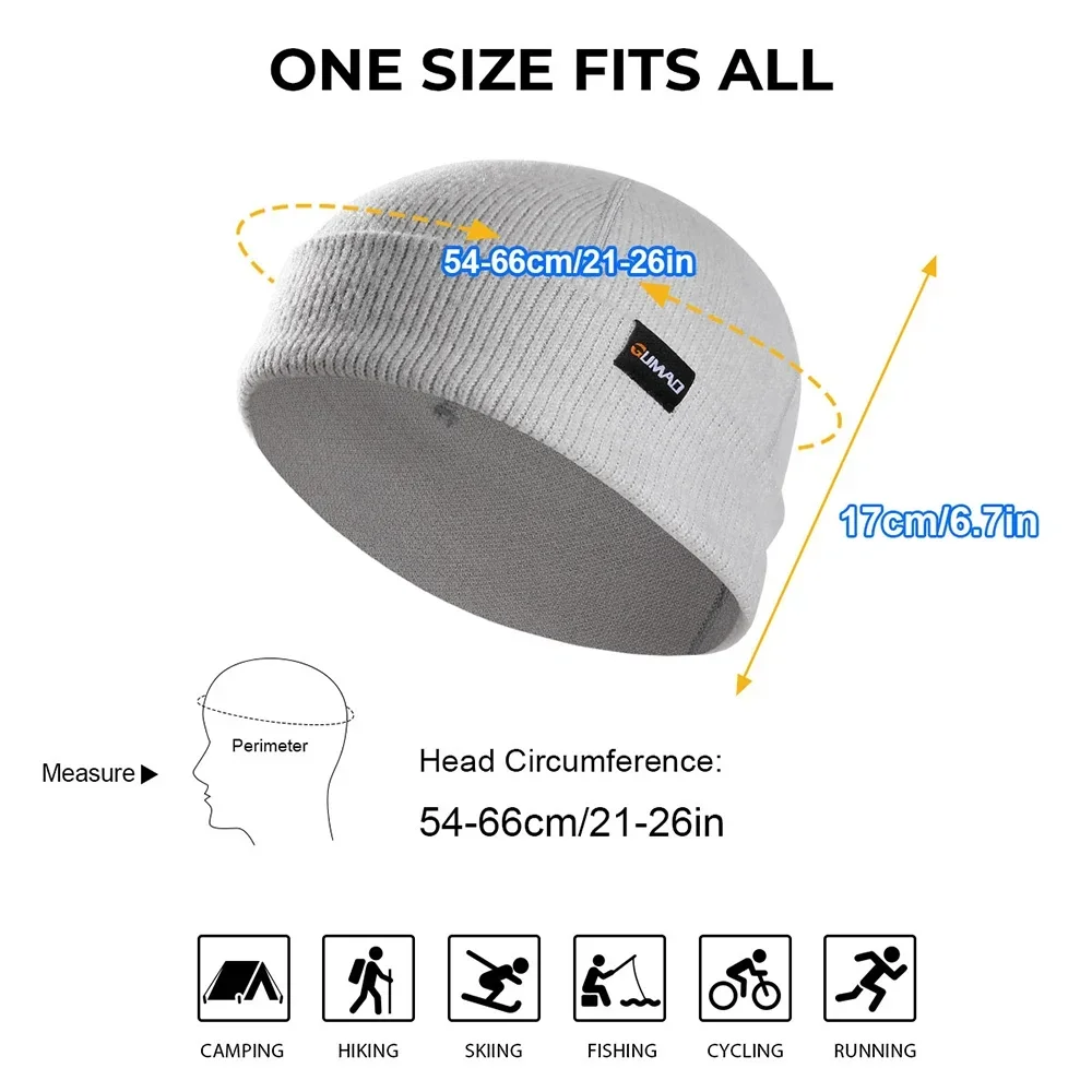 Chapéu do Beanie de malha térmica macia, Bonnet Monocromático, Boné Quente, Headwear para Tempo Frio, Corrida, Esqui, Caminhada, Outono, Inverno