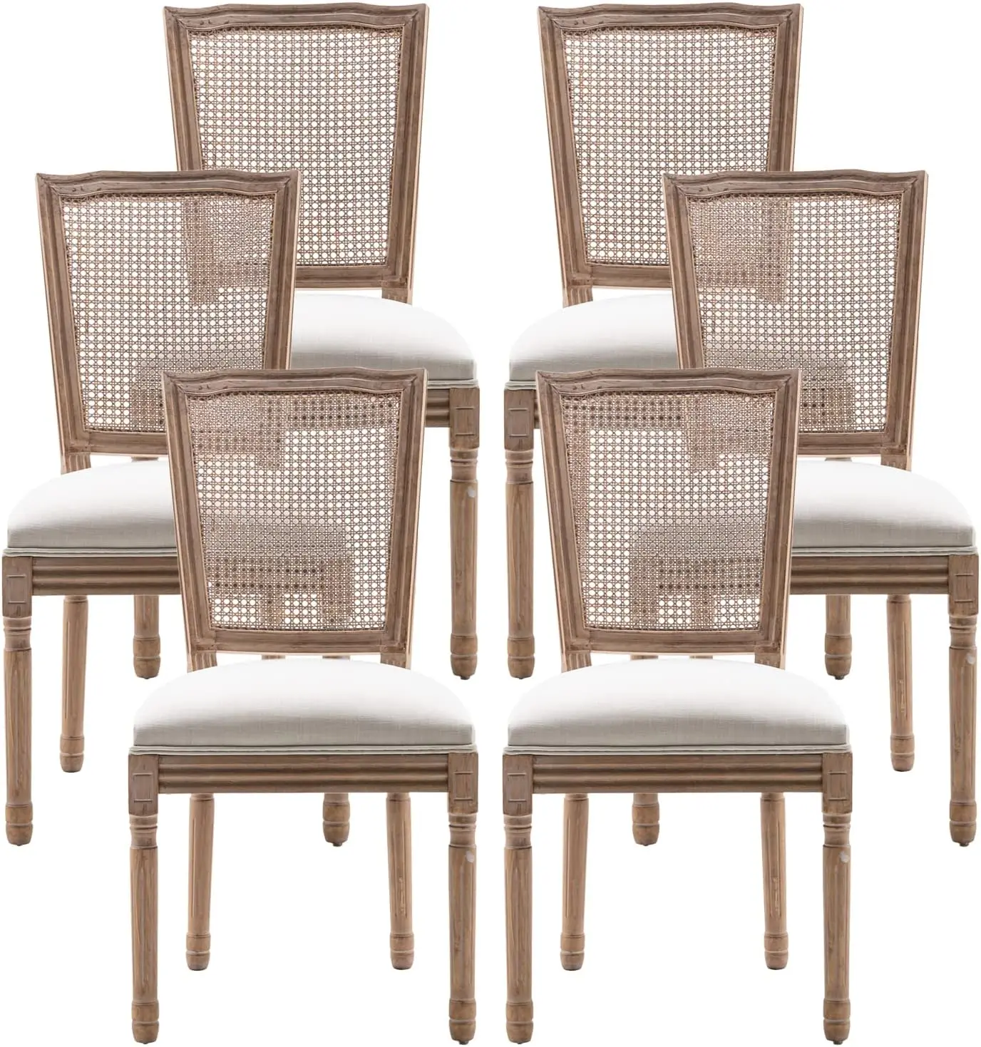 

Farmhouse Dining Room Chairs Set of 4, French Dining Chairs with Square Rattan Back, Solid Wood Legs, French Bistro