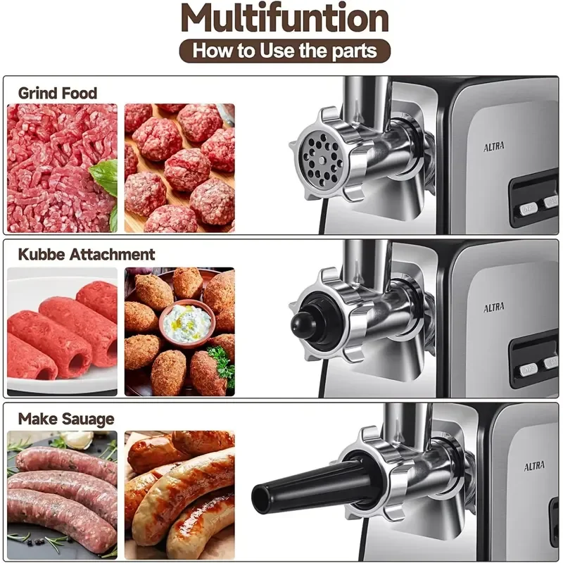 2026 Latest Electric Meat Grinder 2800W Heavy Sausage Stuffer with Stainless Steel Blades 3 Grinding Plates Food
