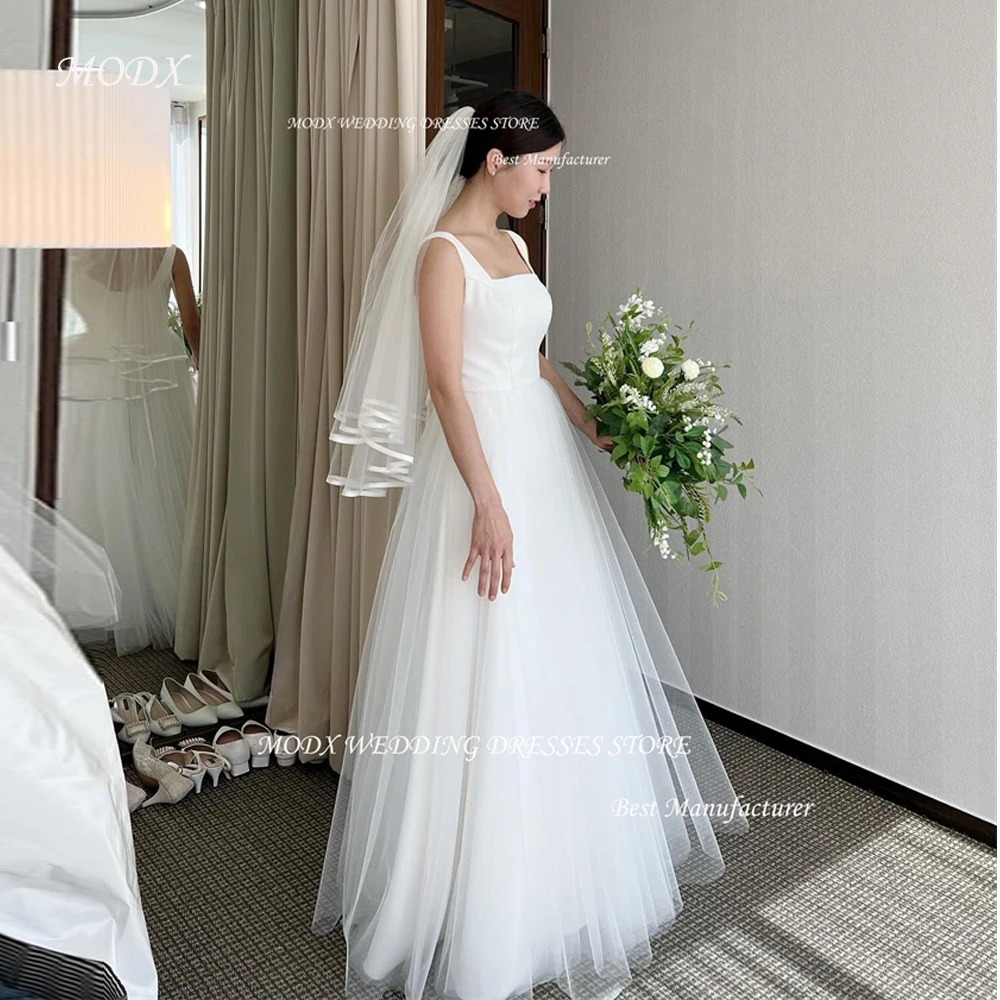 

MODX Simple Square Neck Tulle Wedding Dresses Korea Photoshoot Sleeveless Floor Length Bridal Gowns With Veil Custom Made 2025