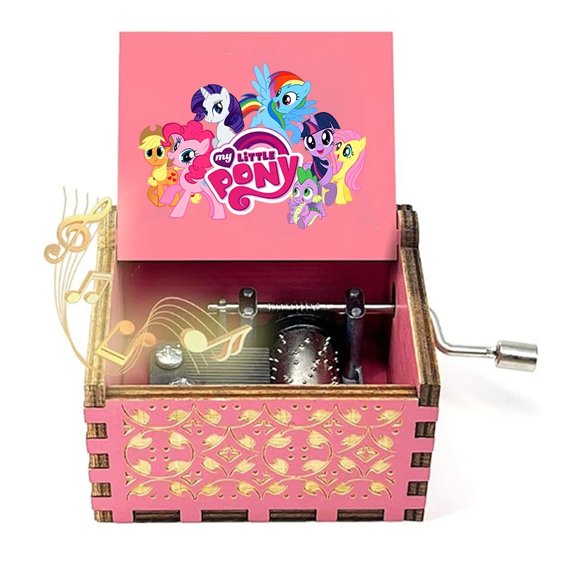 My Little Ponys Kawaii Антикварная резная деревянная рукоятка Музыкальная шкатулка для мальчиков и девочек Kawaii Музыкальная шкатулка в стиле аниме Милый праздничный подарок на день рождения