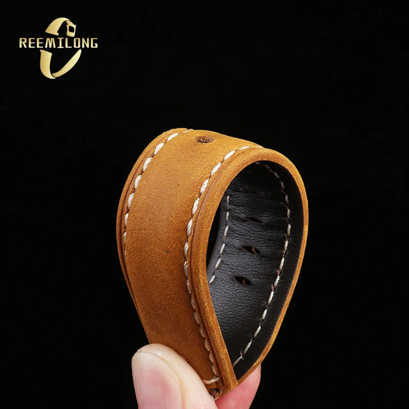 สายนาฬิกาหนังวัวแบบสายรัด24*16มม. สายนาฬิกาข้อมือวินเทจลายสีดำสีน้ำเงินสีน้ำตาลเข้มสีกากีสีน้ำตาลเข้มสำหรับ T2N720 T2N721 Timex