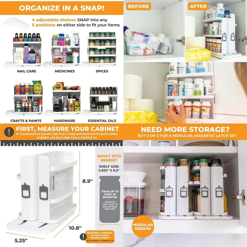 

Adjustable 5-Tier Magnetic Spice Organizer with 3 Slide-Out Shelves - Cabinet Caddy SNAP! Storage - 8.9H x 6.1W x 10.8D