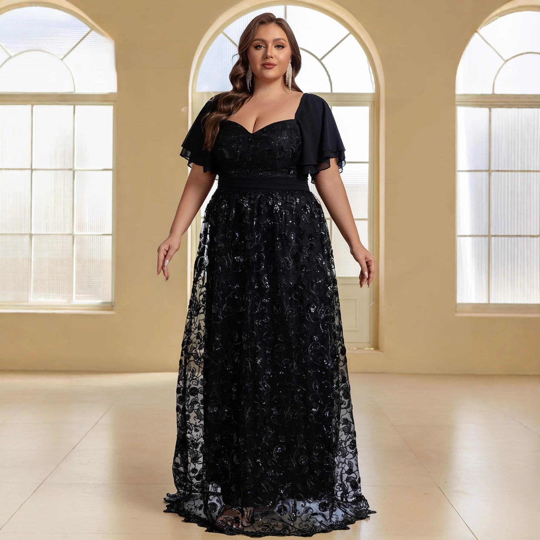 

Ele Sequin Evening Dr New Large Size Cross-Border Par Birthday Skirt Sophistied Long Dr for Celebration