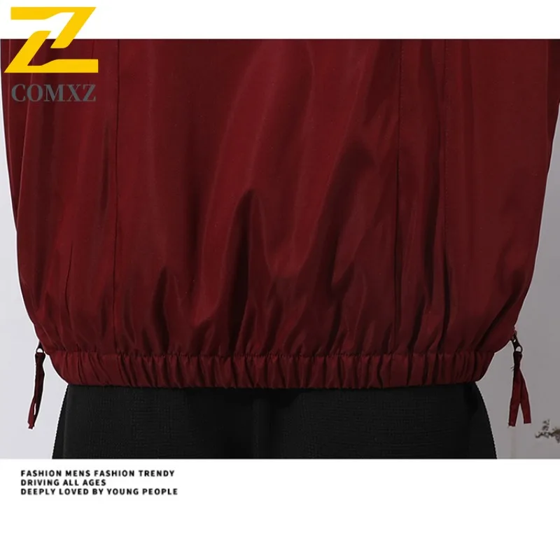 COMXZ 2025 Mens Autumn Jacket Trendy Youth Loose Fit Windbreaker Casual Streetwear Outerwear Lightweight