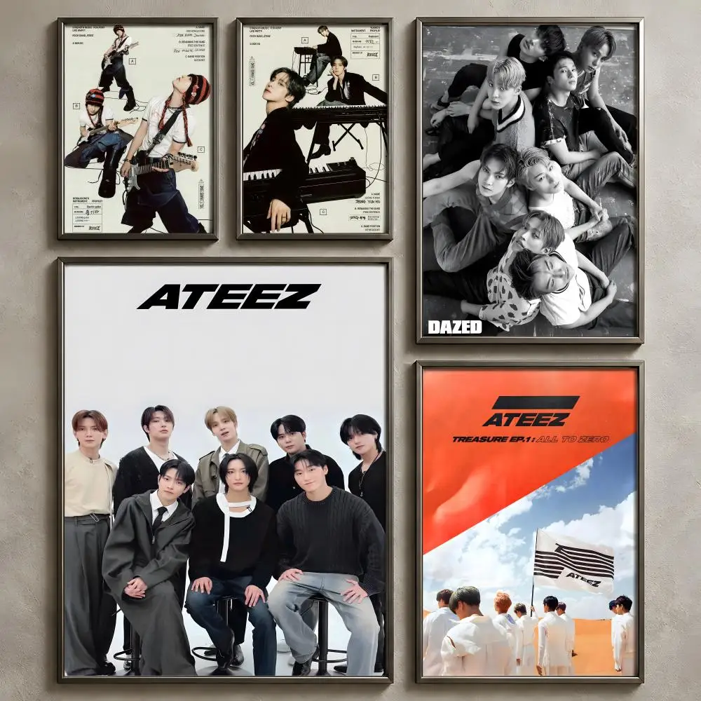 Band A-ATEEZ-z Poster Vintage Self Adhesive PP Wall Art Home Bar Bedroom Decor Gift