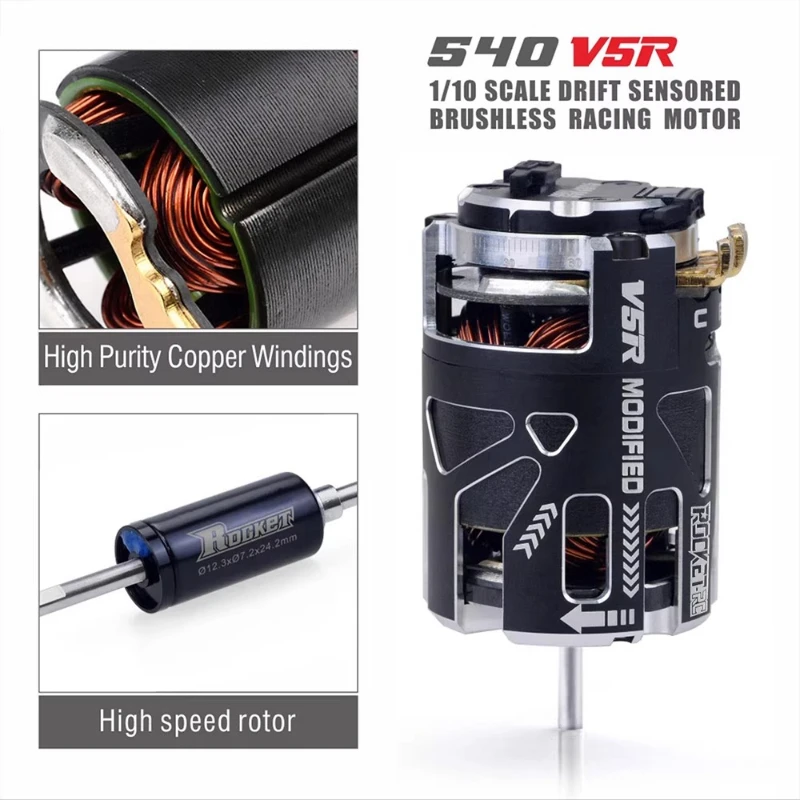 

ROCKET 540-V5R 2-Pole Sensored Brushless Motor High Torque Smooth Power Output for 1/10 1/12 RC On-Road Racing Car Upgrade