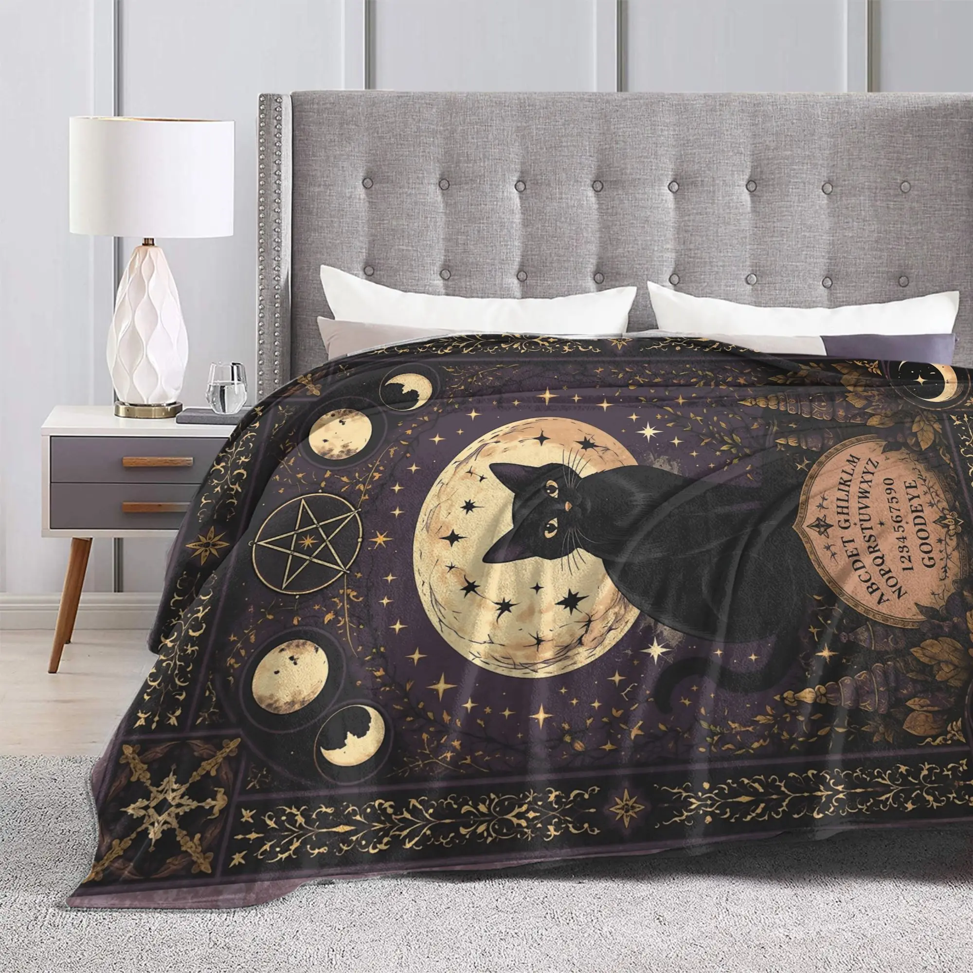 Halloween Black Cats Blankets Witchy Moon Gothic Wool Awesome Warm Throw Blanket for Home All Season