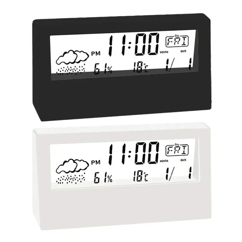 LCD Creative Electronic Alarm Clock Weather Clock Desktop Digital Clock Transparent Calendar Temperature and Humidity Display