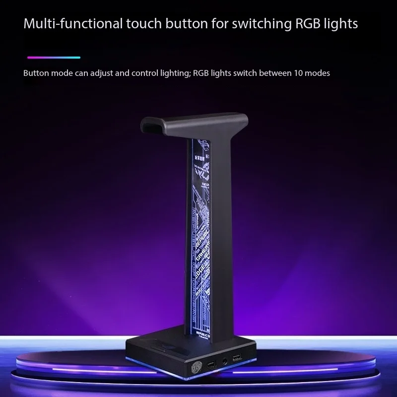 RGB 주변 조명이 있는 ROG 헤드셋 스탠드용 게임용 헤드폰 스탠드 데스크탑 브래킷 미끄럼 방지 안정적인 헤드폰 보관 홀더 썸네일 6