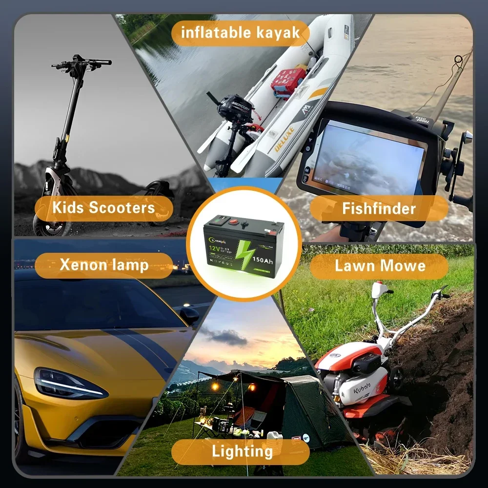 Dobíjecí lithiová baterie LiFePO4 12V 150Ah, vestavěný systém BMS, ideální pro odrážedla, solární panely, chytače ryb, elektrická kola - náhled 5