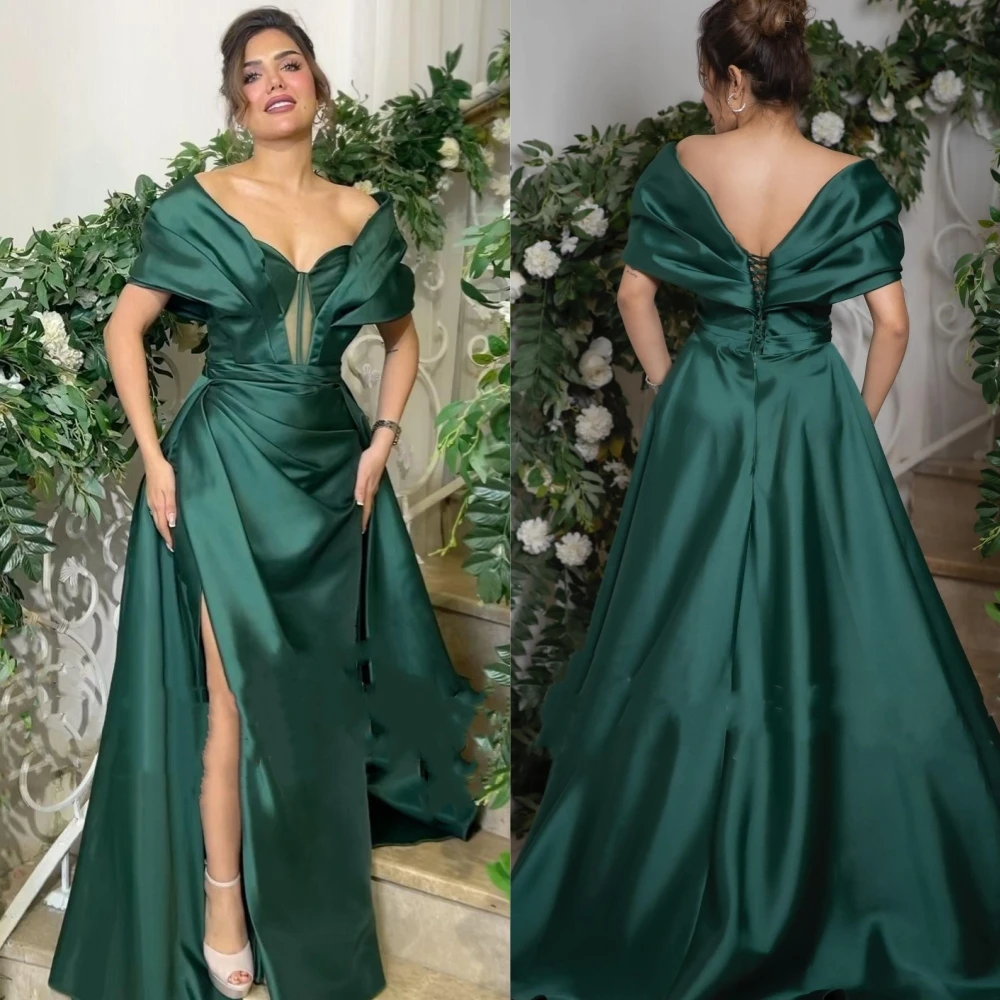 Satin Draped Pleat Valentine's Day Ball Gown Off-the-shoulder Bespoke Occasion  Long Dresses