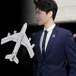Korean Small Airplane Brooch Jet Flight Lapel Pin Badge for Women and Men Suit Sweater Shawl Buckle Collar Brooches Accessories