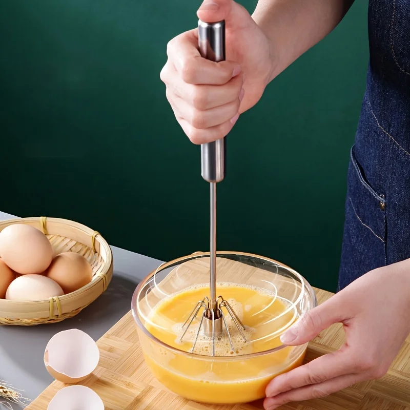 Stainless Steel Semi-Automatic Egg Beater, Rotating Cream Egg Mixer, Household Manual Egg Beater, Baking Tool Battery-Free