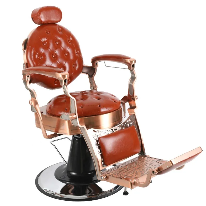 

Rose Gold Barber Chair Retro Oil Head Chair High-end Lifting Rotating Barber Shop