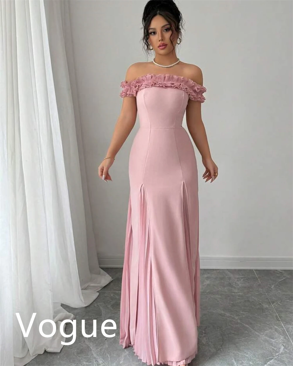 CustomizedvCustomized Exquisite Pink Jersey Evening Dress Classic Strapless Off the Shoulder Sleeveless Mermaid Bespoke Occasion