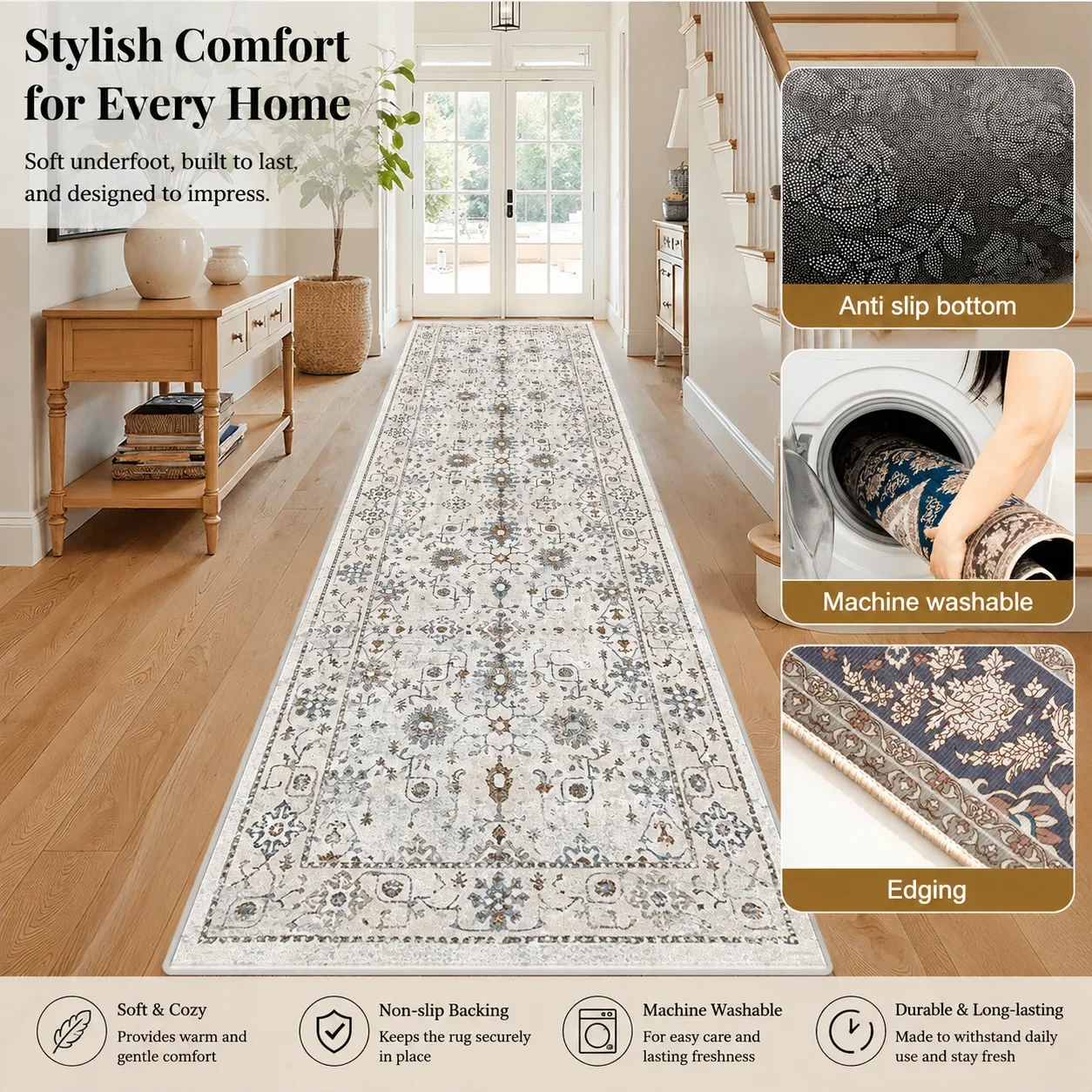Persian Style Long Runner Rug Decoration Home Easy Clean Corridor Passageway Carpet Anti Slip Washable Stairs Porch Foot Mats