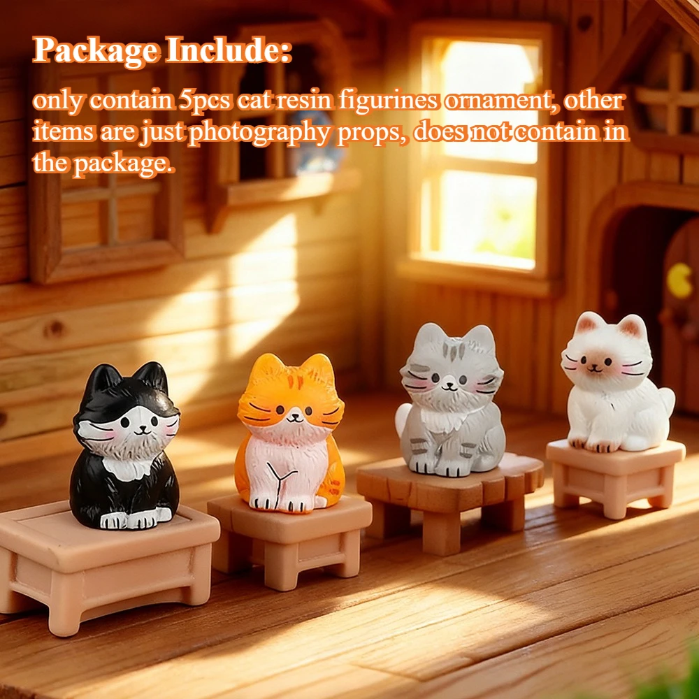 6PCS Cat Resin Figurines Miniature Cute Mini Kitten Ornaments for Micro Landscape Desk Garden DIY Decor Desktop Animal Statues