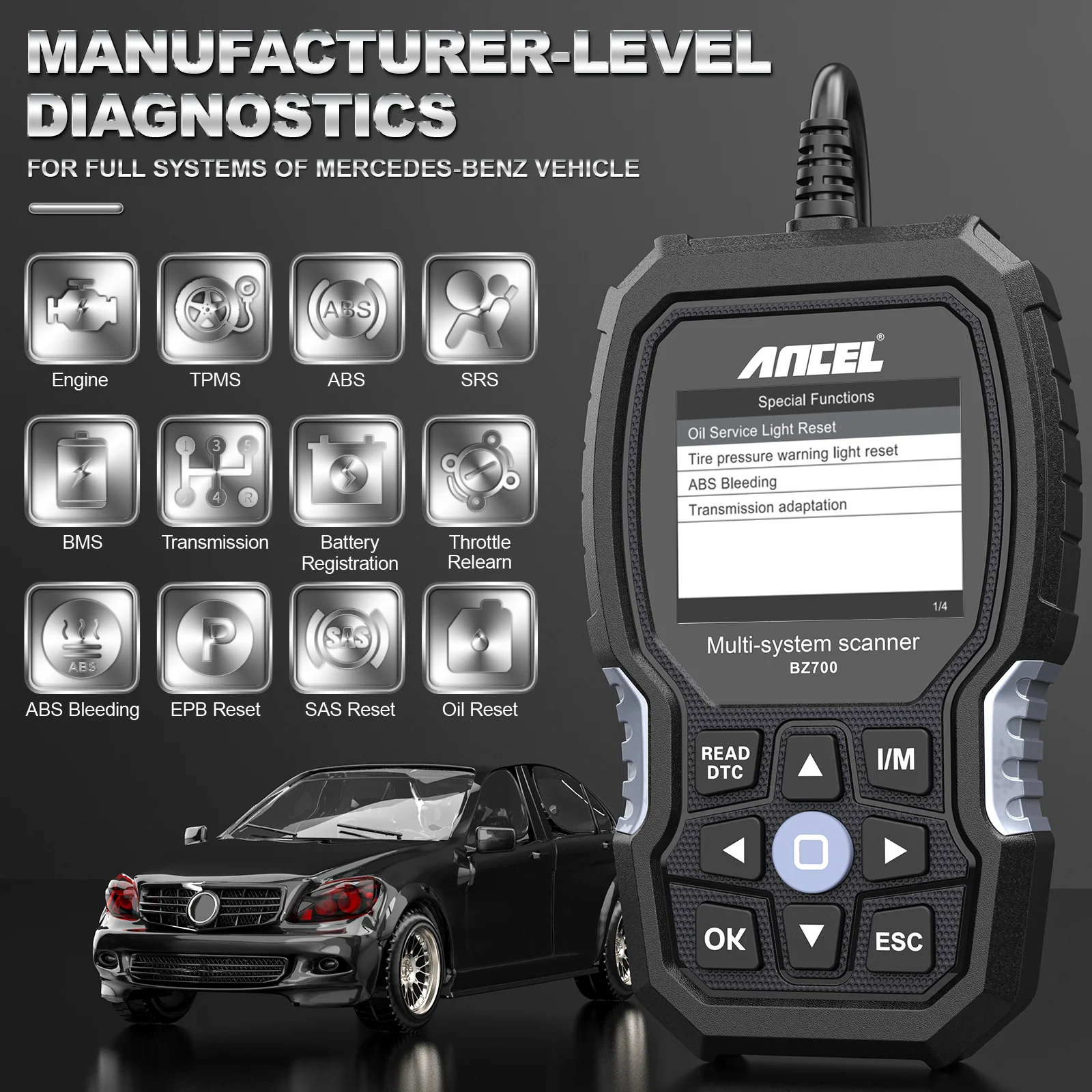 BZ700 Full Systems Car Diagnostic Scan Tool for Mercedes Benz Sprinter Smart 2000-2020 Read/Erase Codes Lifetime Free Update
