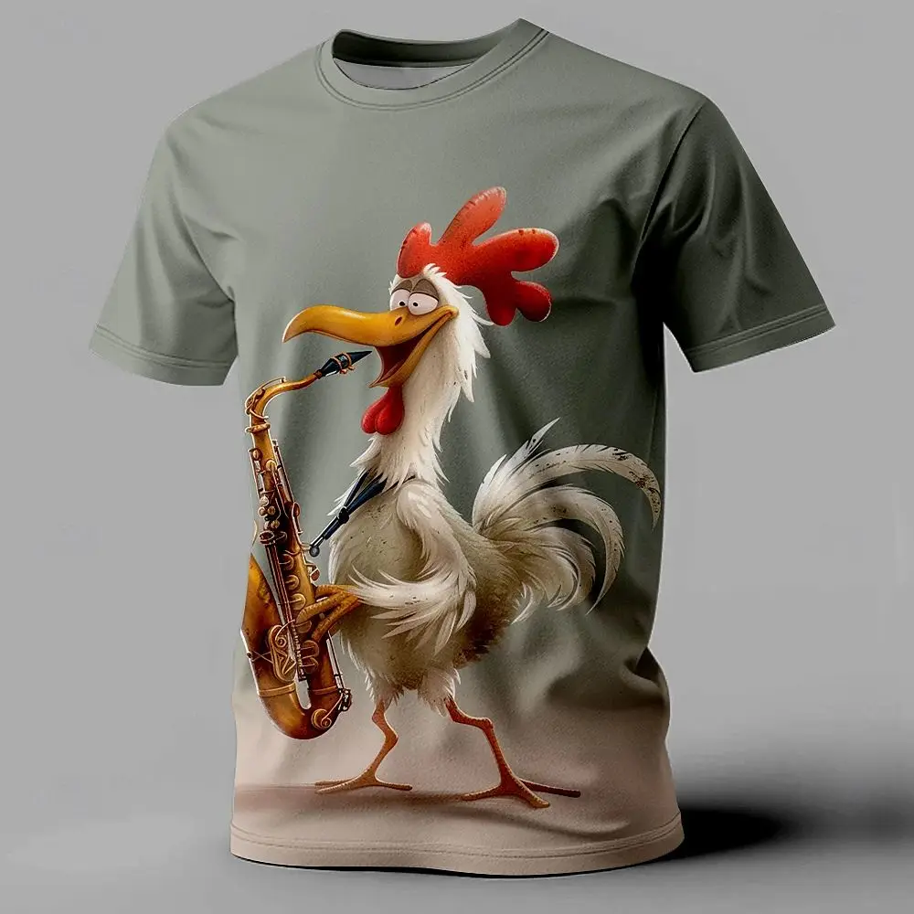 Camiseta divertida con estampado de pollo para hombre, Jersey informal de manga corta con cuello redondo, ropa de gran tamaño, moda urbana, Verano