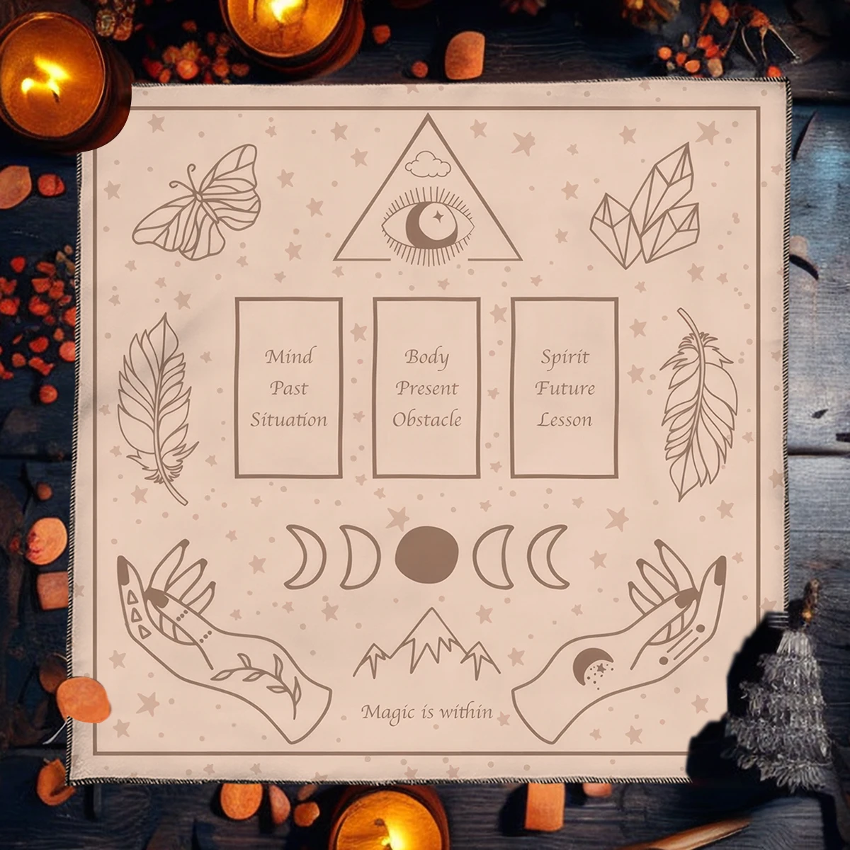 50/75/110/137cm Tarot mat Simple Tarot Cards Tablecloth Altar Cloth Witch Hands Moon Starry Sky Crystal Divination Cloth Tarot