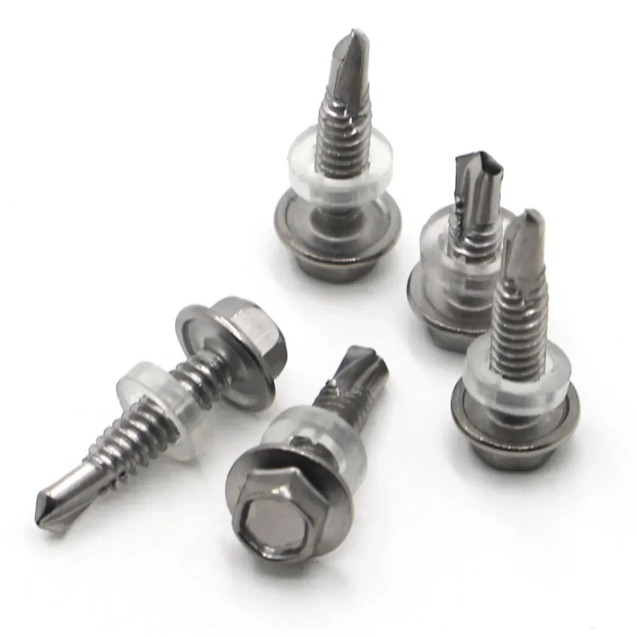 10pcs M5.5 M6.3 410 Stainless Steel External Hexagonal Drill Tail Screws Stainless Steel Self Tapping TEK Screw Series 4