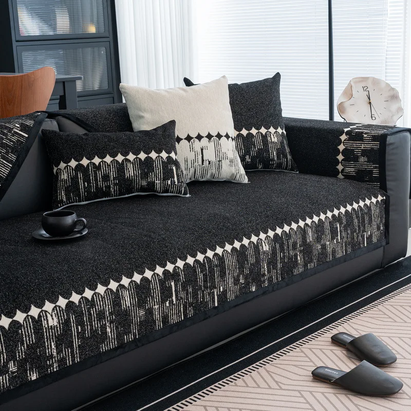 1PC Luxury Chenille Sofa Cover,Non Slip T-Shaped Sofa Pad, Pet Friendly All Seasons Machine Washable Lounge Chair Protector