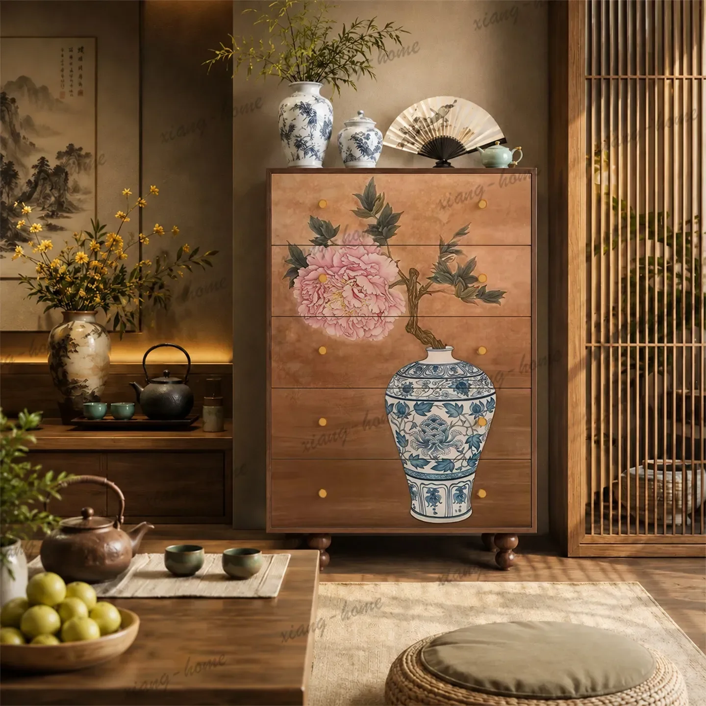 PG  Song-style chest of drawers New Chinese-style all-solid wood chest of  Living room installation-free bedroom household