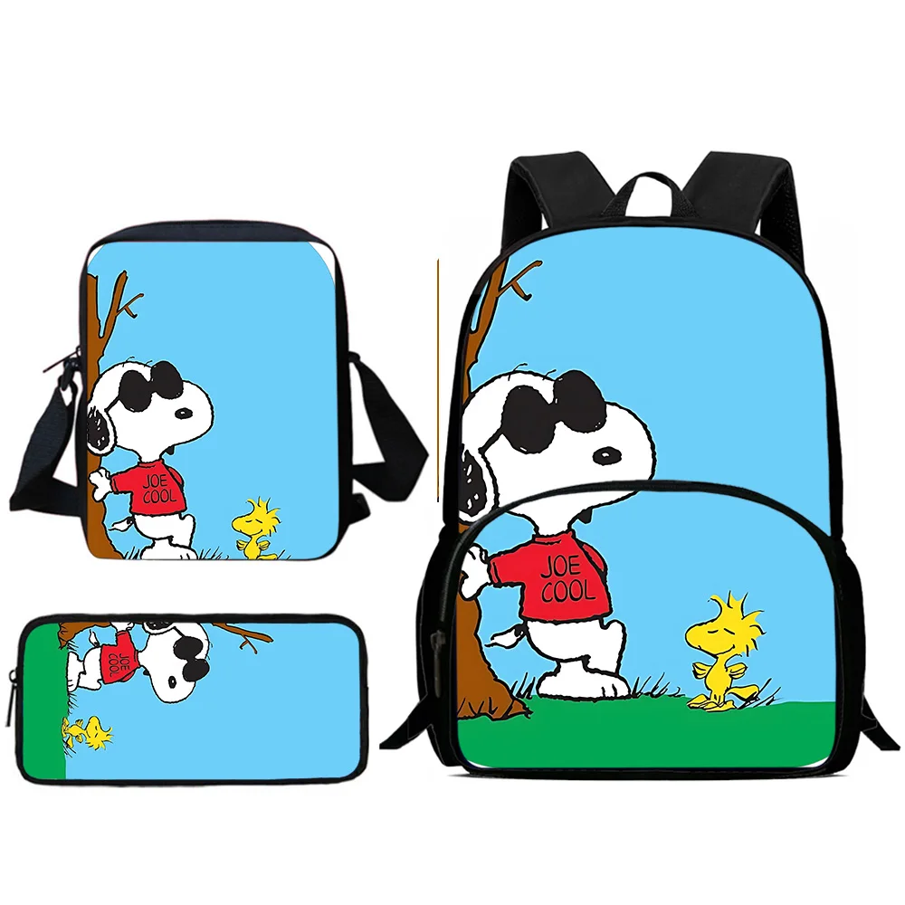 3Pcs Set Cute cartoon Snoopys Child Backpacks Shoulder Bag Pencil Case Pupil Large Capacity School Bags for Boys Girls Best Gift