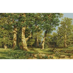 Amishop Gold Collection Counted Cross Stitch Kit The Oak Grove Forest Trees Landscape Luca-S G476