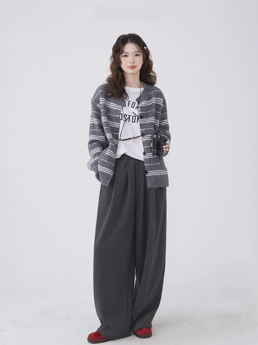 

Ay Свободные широкие повседневные брюки женские осенне-зимние мягкие драпированные удобные длинные брюки с высокой талией для поездок на работу Sle Faion